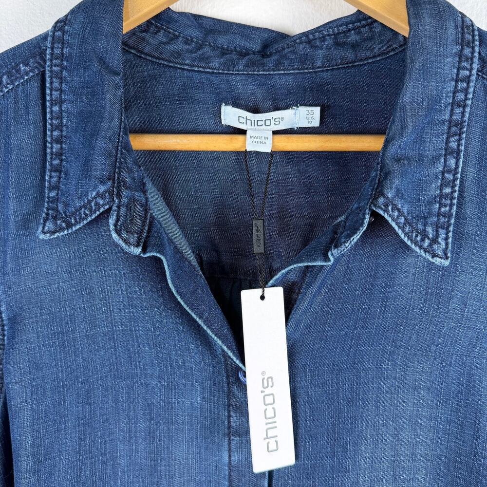 Denim Button-Front Midi Shirt Dress - Blue - Picture 5 of 11